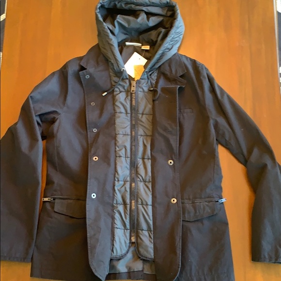 NWT DKNY men’s hooded layer look navy fall jacket - Picture 1 of 8